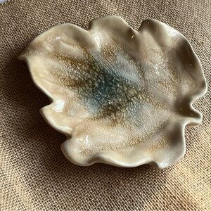Mid Century Modern Geode fused Leaf shaped dish glossy finish